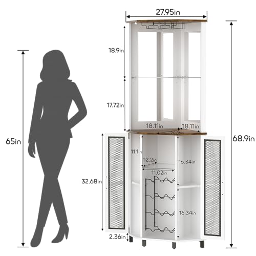 Home Bar Shelf - 68.9 Inch Farmhouse-Style Corner Bar Cabinet