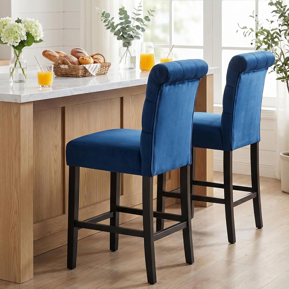 Home Bar And Counter - Pair of 26 Velvet-Padded Counter Height