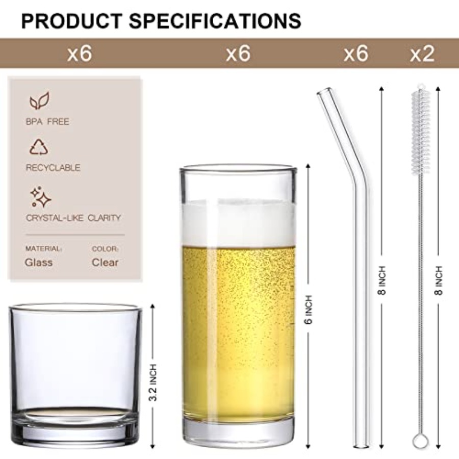 [ 12 Pack ] Glass Cups with Gl - đánh giá và giá Highball Glass Set